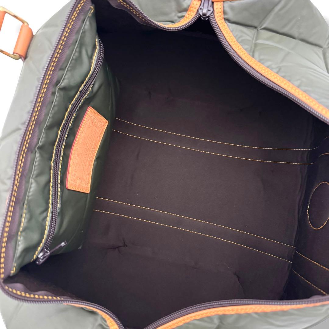 ハンティングワールド ボストンバッグ バチュークロスナイロン × レザー カーキ