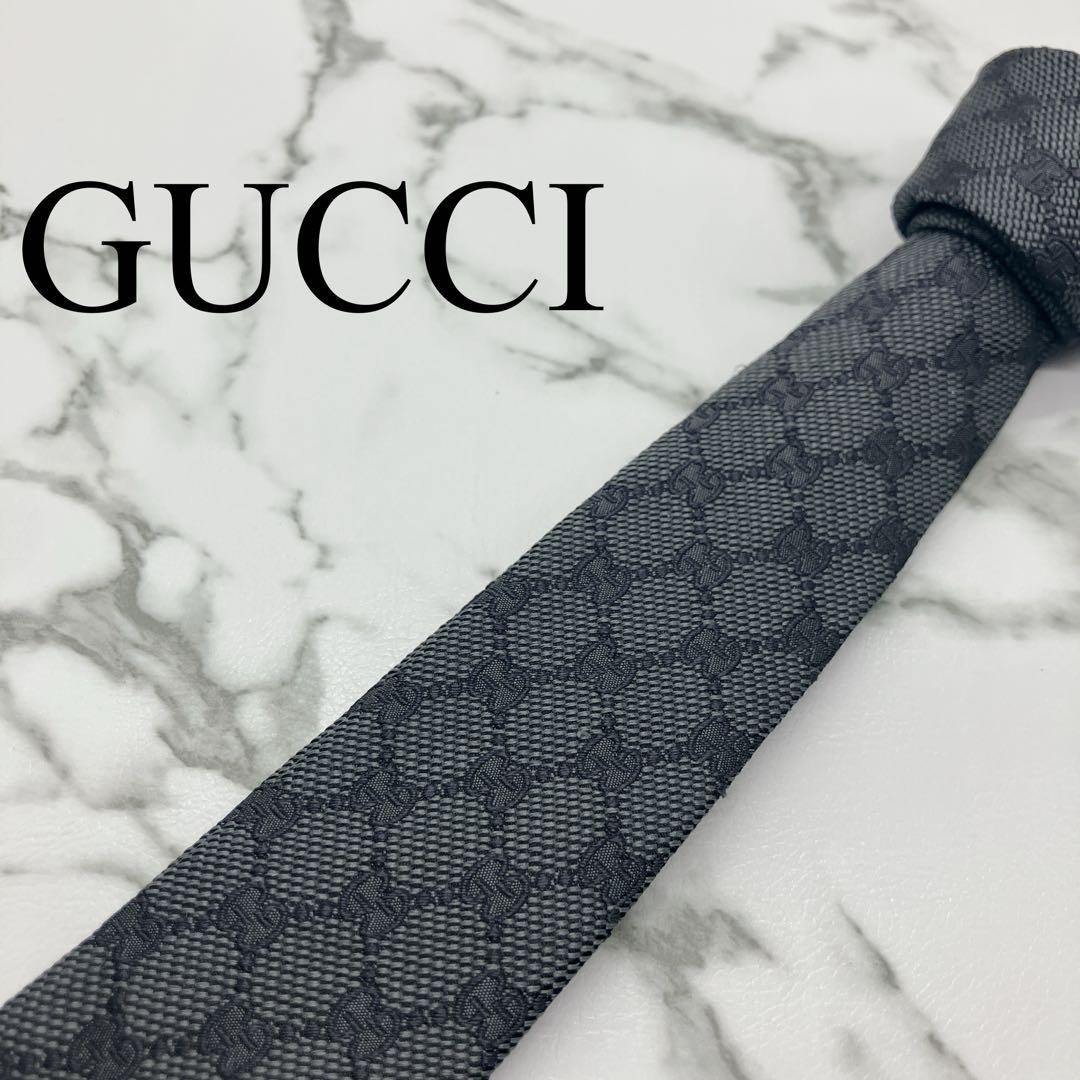 美品 GUCCI グッチ ネクタイ GG柄 シルク グレー系 高級感 ビジネス