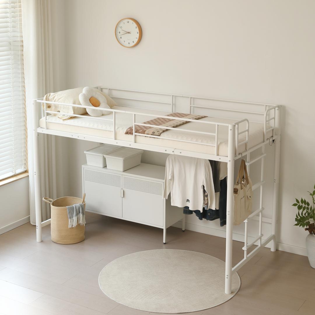 【高さ140cm】ロフトベッド パイプベッド シングル 耐荷重150 WHITE