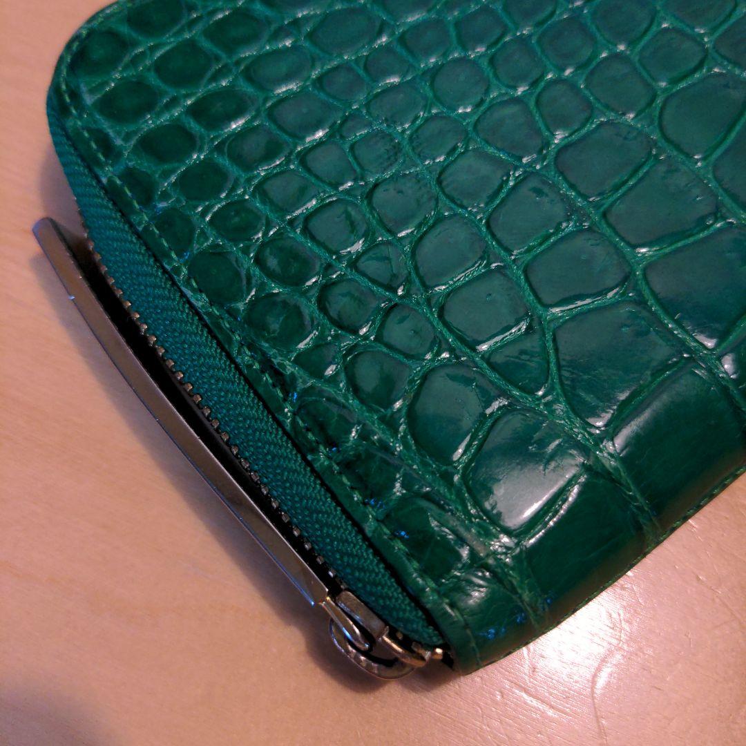池田工芸100万円がはいる長財布クロコダイルダブルゴールドパイソンモデルグリーン