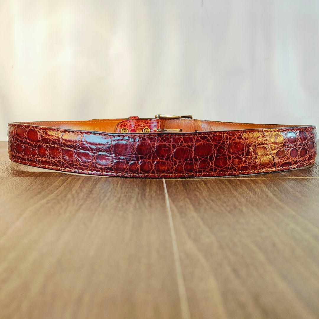 【ヴィンテージ90’s】【USA製】高級リアルクロコダイルベルト　バーガンディ艶