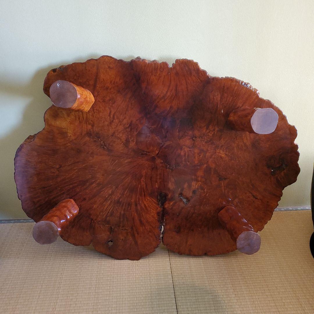 瘤付きかりんの一枚板座卓 茶色