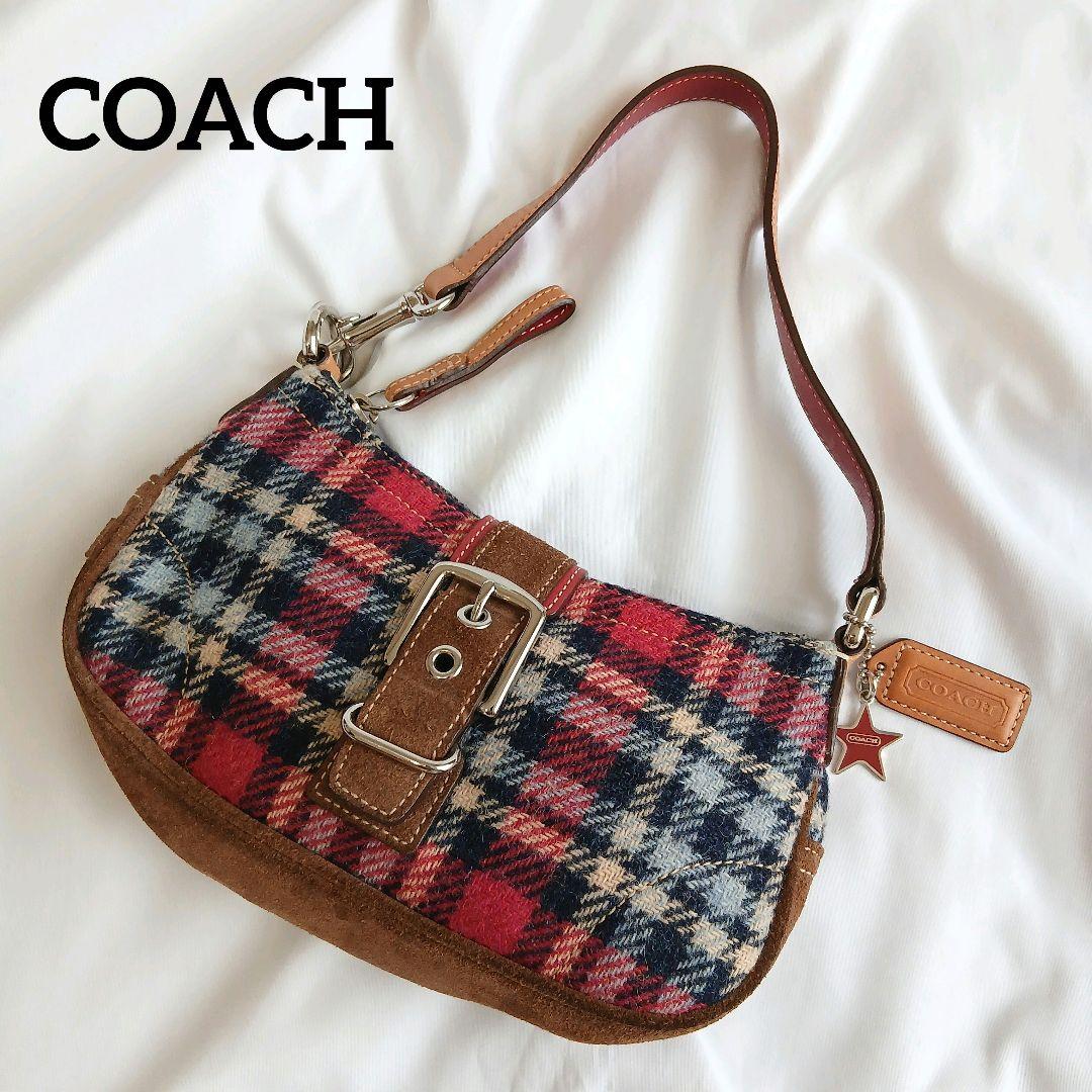 COACH　アクセサリーポーチ　ウール　スエード　チェック柄　ソーホー