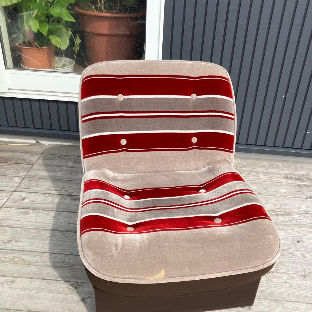 昭和レトロ ベロアストライプソファー  1人掛けソファー 当時物 ヴィンテージ