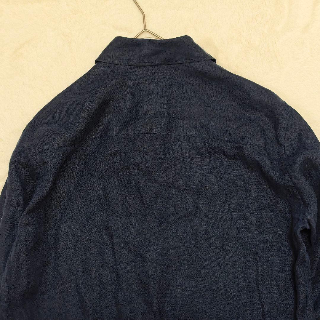 良品✨ ジョルジオアルマーニ リネン長袖シャツ　比翼・貝殻ボタン　ネイビー　40
