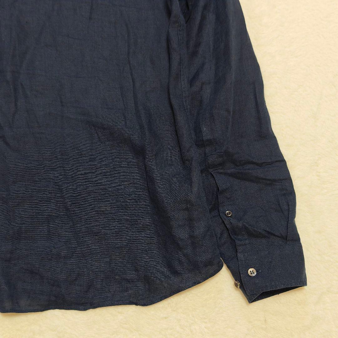 良品✨ ジョルジオアルマーニ リネン長袖シャツ　比翼・貝殻ボタン　ネイビー　40