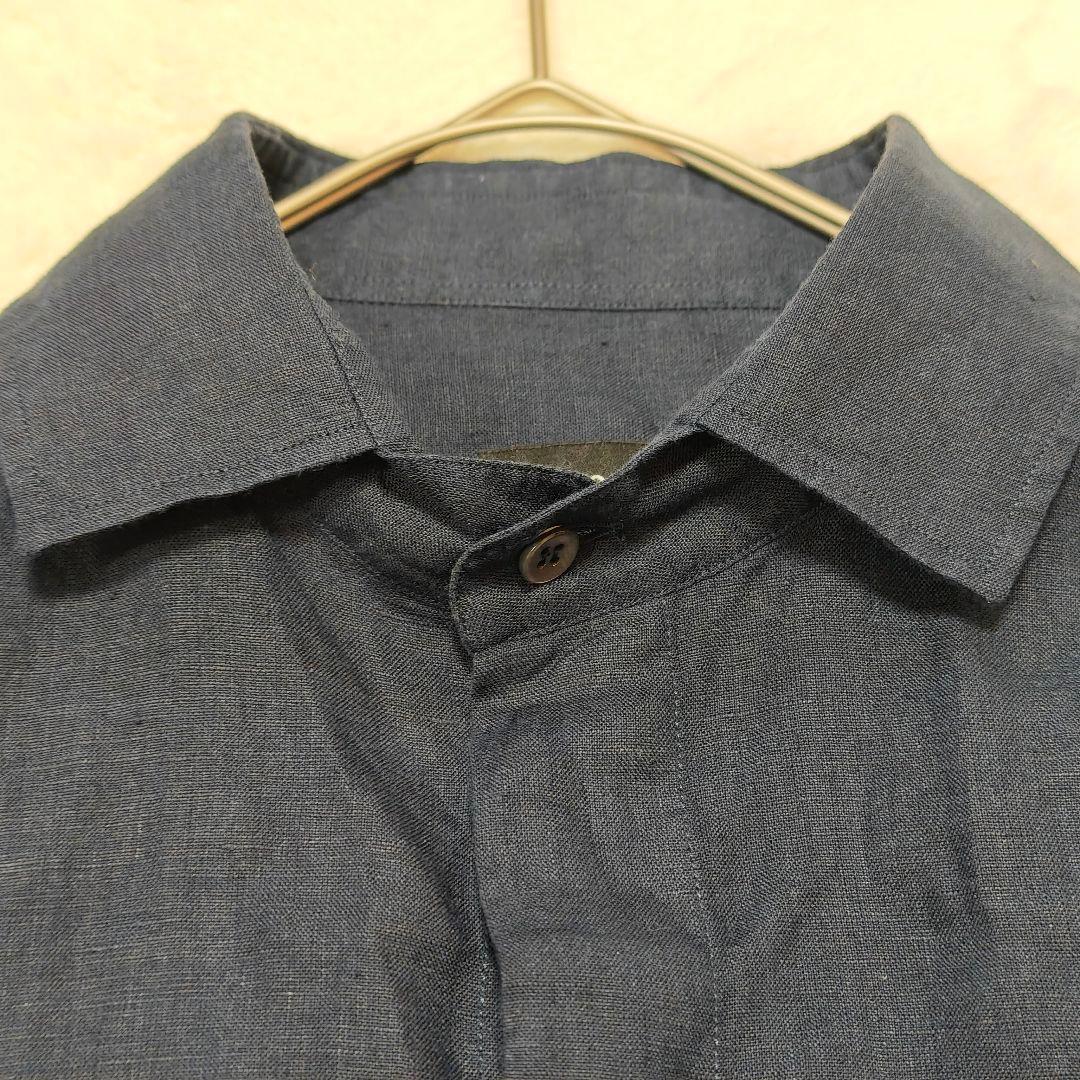 良品✨ ジョルジオアルマーニ リネン長袖シャツ　比翼・貝殻ボタン　ネイビー　40