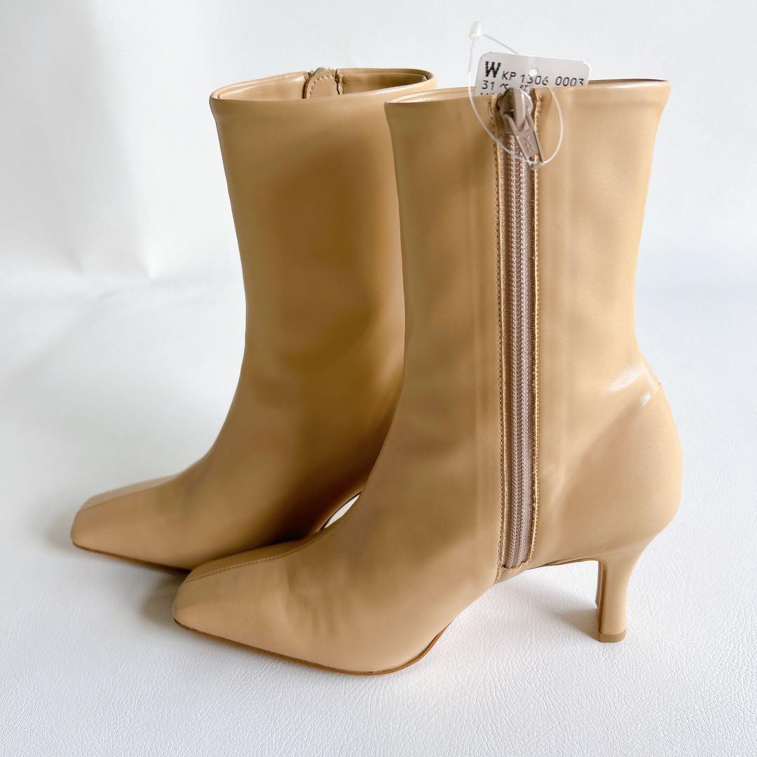 新品★HEWNヒューン　レザーショートブーツ　サイドジップ　スクエアトゥ　37