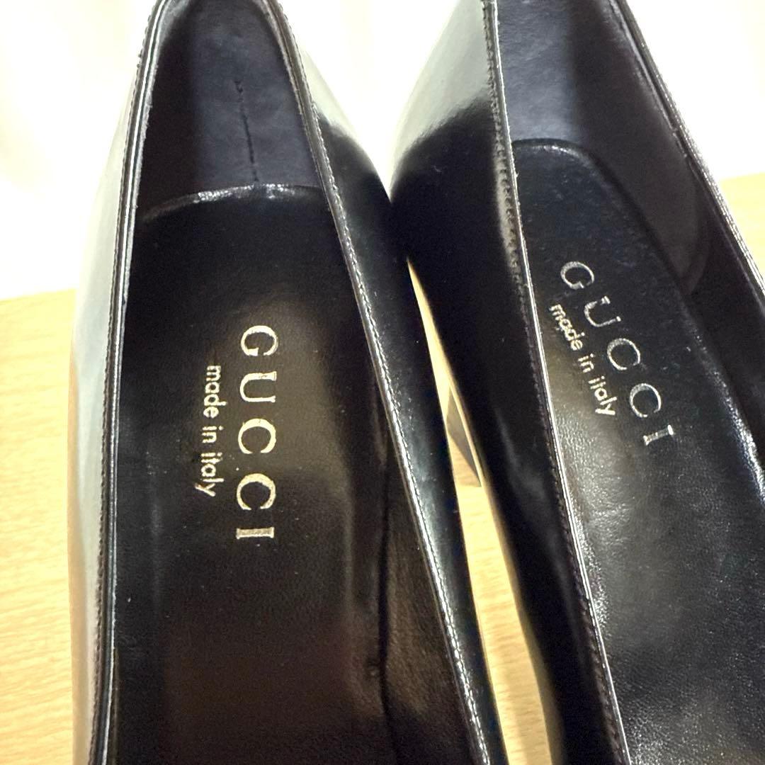 【美品】GUCCI グッチ　パンプス　Gロゴ　エナメル　スクエア　ブラック