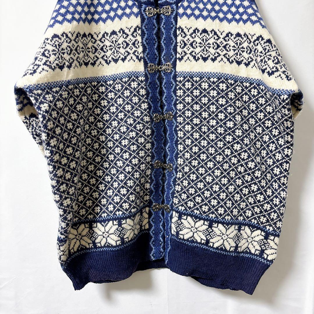 NORWAY製【XL】ノルディック柄ウールニットフック留めWIND FJORD