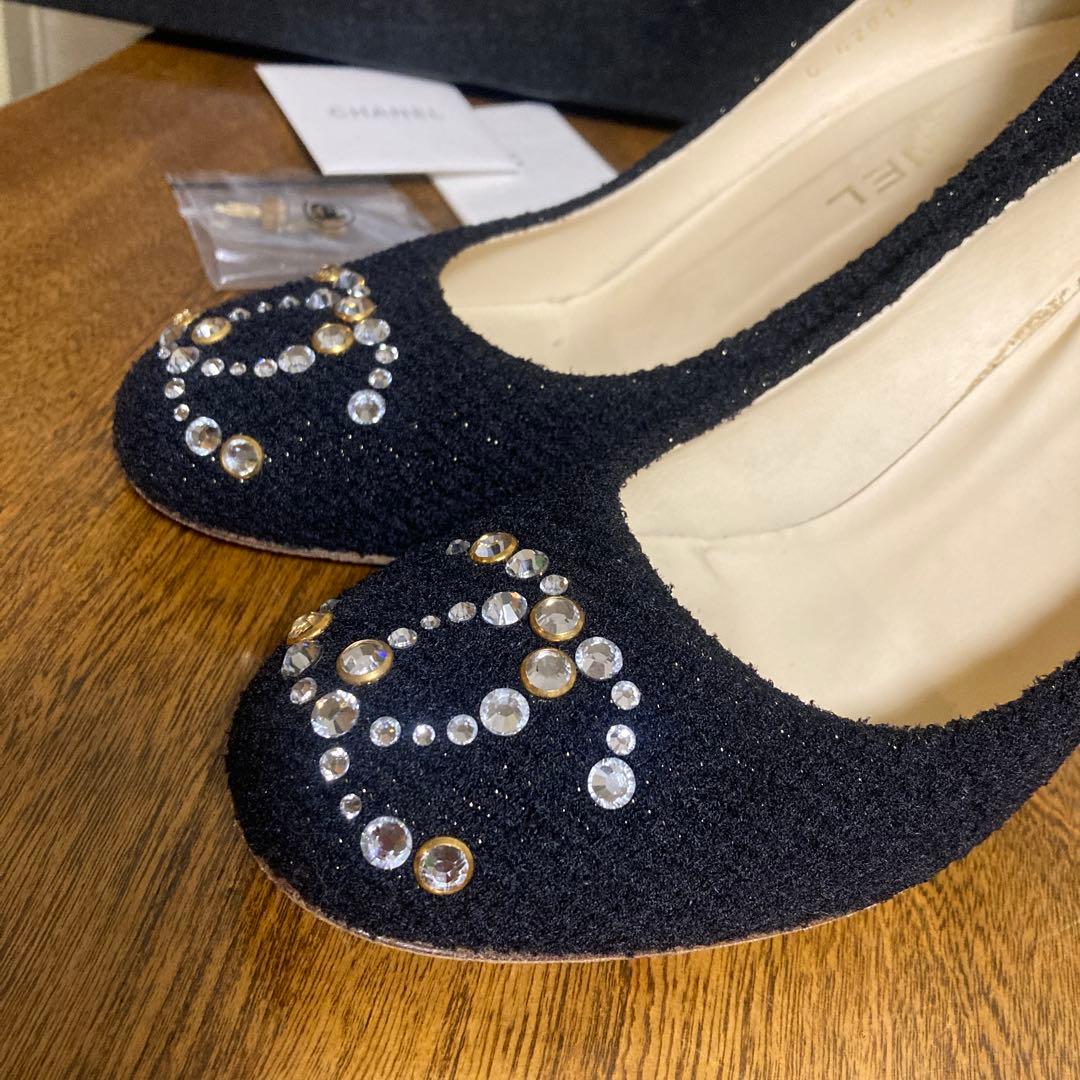 CHANEL パンプス ★ココマーク ラインストーン、ツィード、38.5サイズ