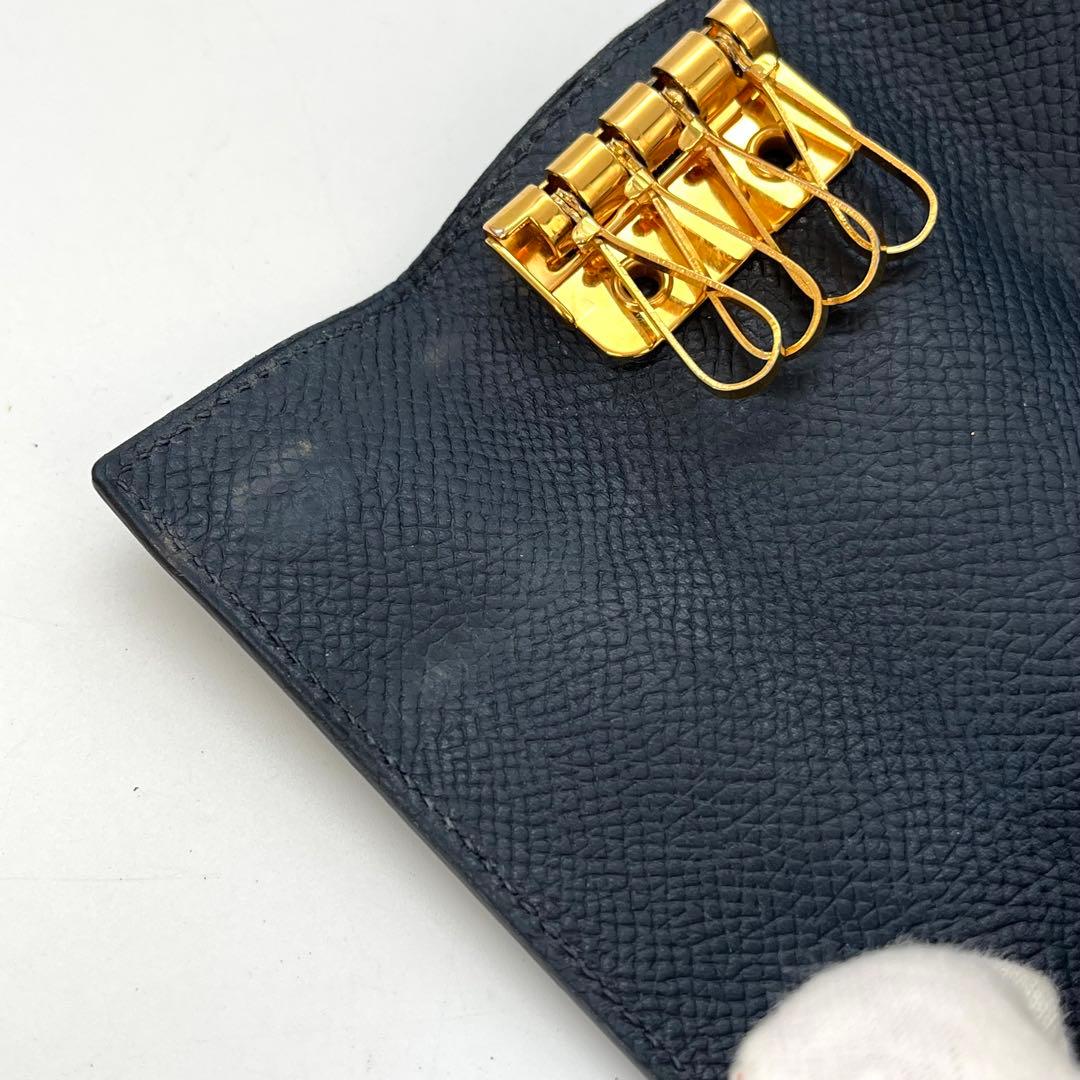 エルメス　キーケース　4連フック　ネイビー　⬜︎A 金ボタン　ヴォーエプソン