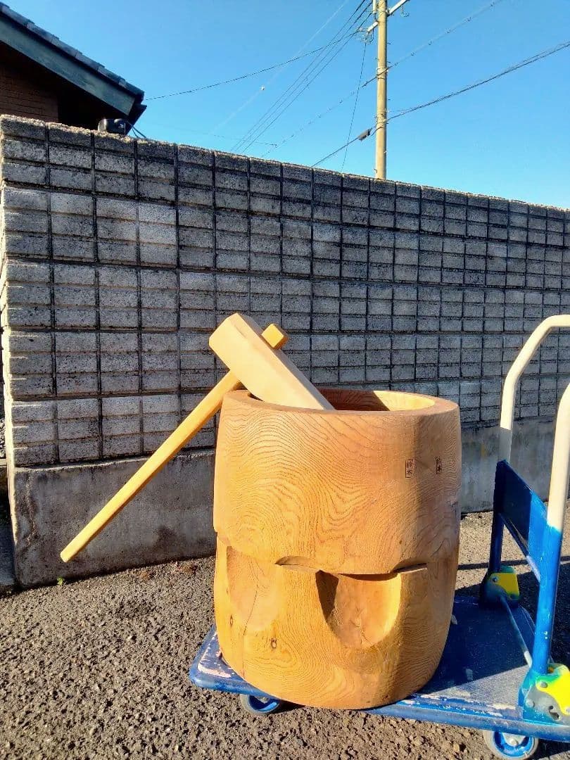 臼·杵セット　餅つき　うす　きね　古道具　お正月　イベント　木製　もちつき　⑫