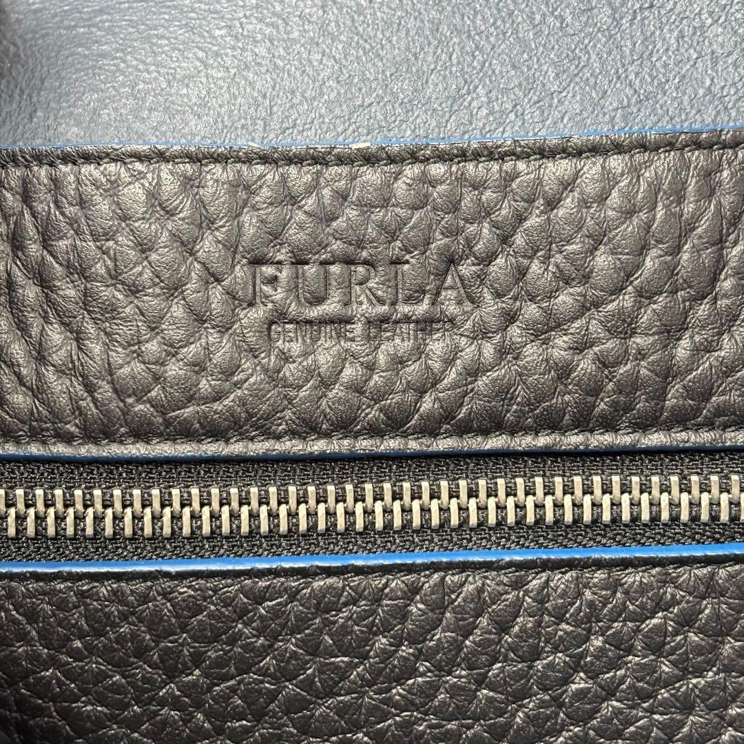 ホーネットフルラ ジョーヴェ レザー トートバッグ ハンドバッグ　黒×青