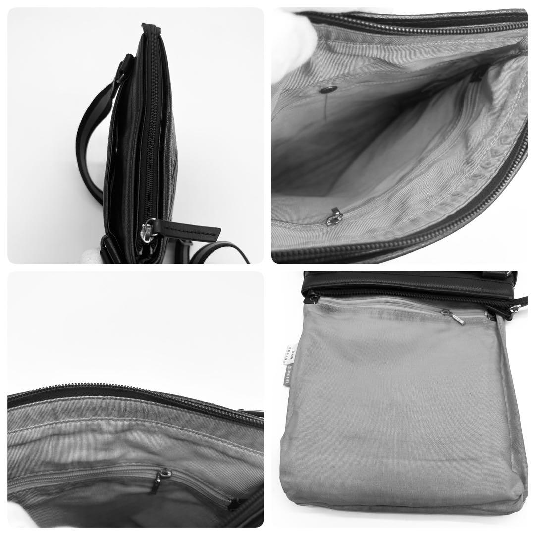 A786【良品】カステルバジャック レザー メッセンジャーバッグ 黒 大判ロゴ