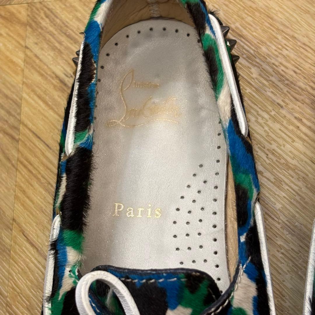 【美品】クリスチャンルブタン ヒョウ柄 ハラコ ローファー 約24cm 赤ソール