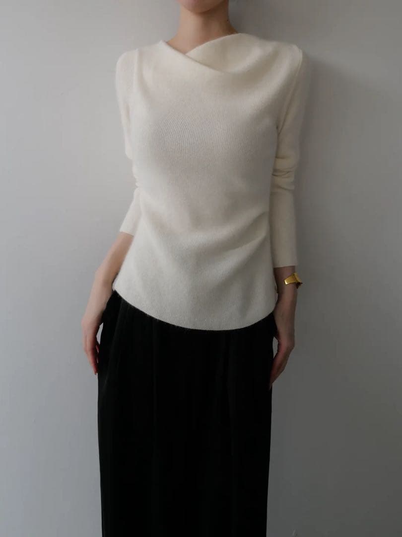 トップス celon raccoon wool drape neck knit ivory