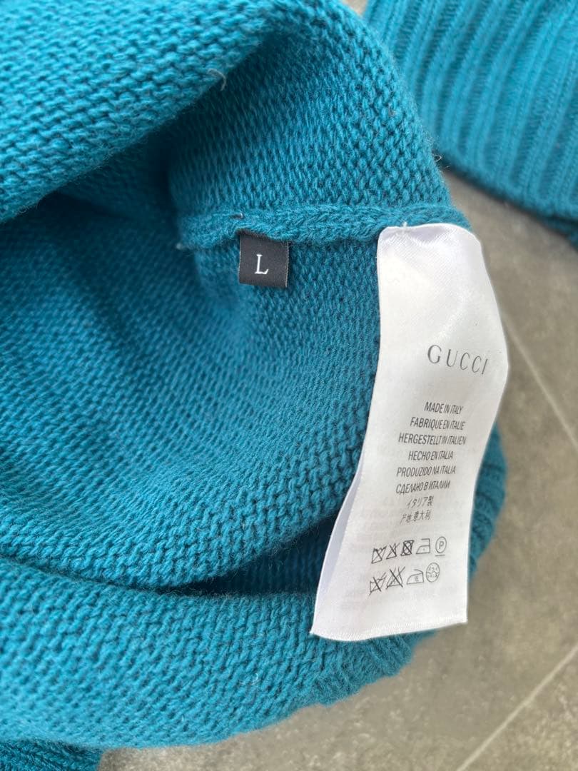 GUCCI ターコイズ クルーネックニット★レディースOK ★GGプレート付き