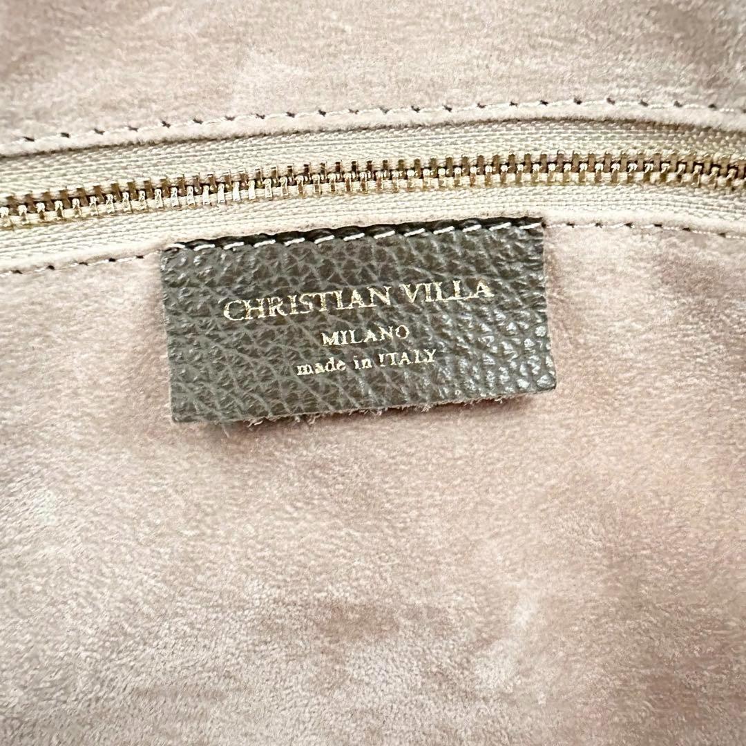 未使用級 クリスチャンヴィラ ボストン 2way バッグ シボ革 牛革 トープ