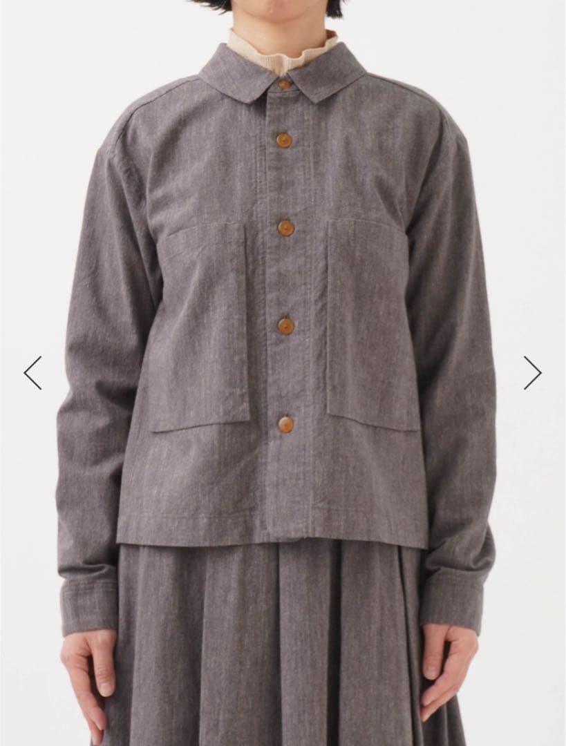 パラスパレス今季品　1回着用ラフィウールシャンブレーワークシャツブラウンサイズ2