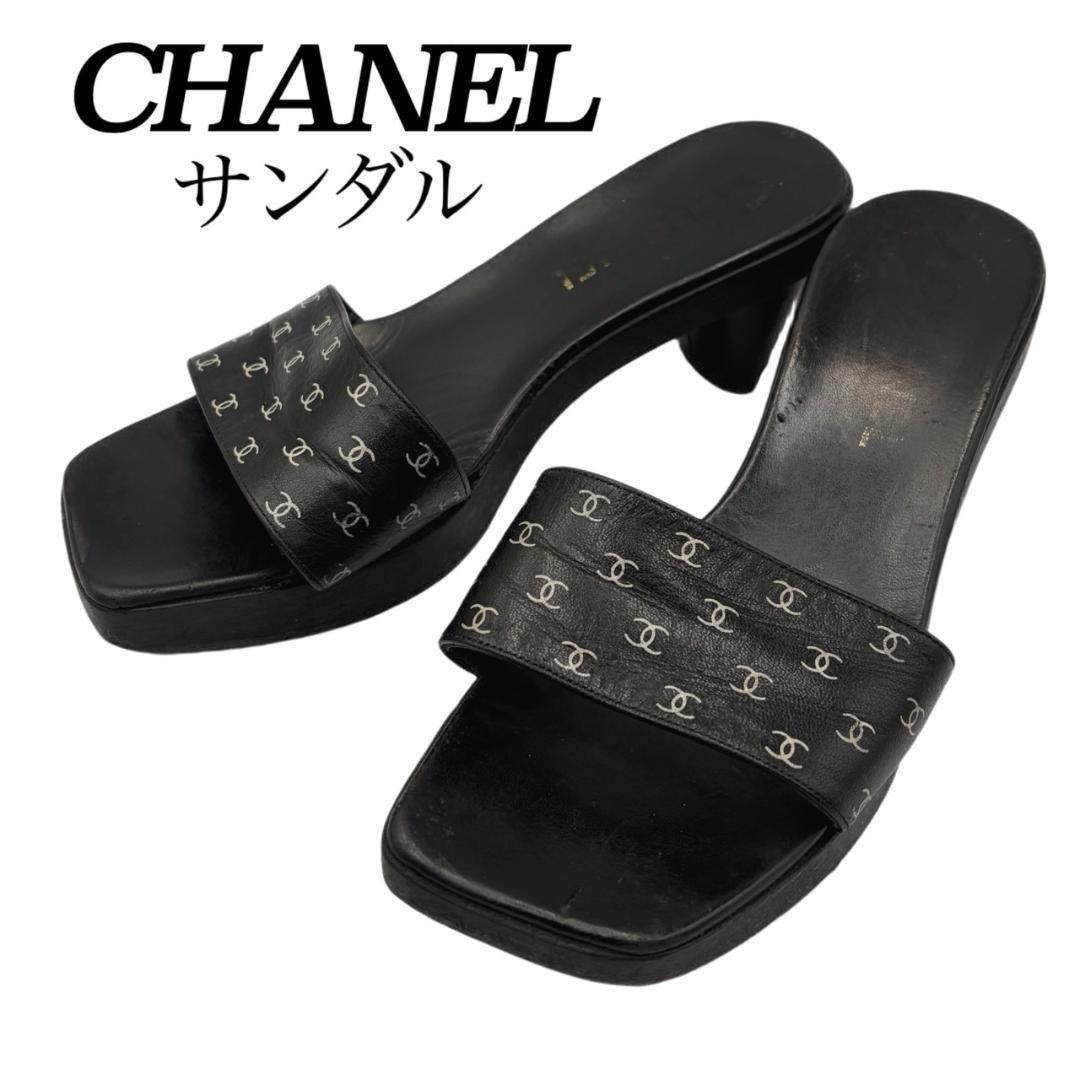希少✤CHANEL／シャネル ウッド サンダル　23㎝ ココマーク 0201