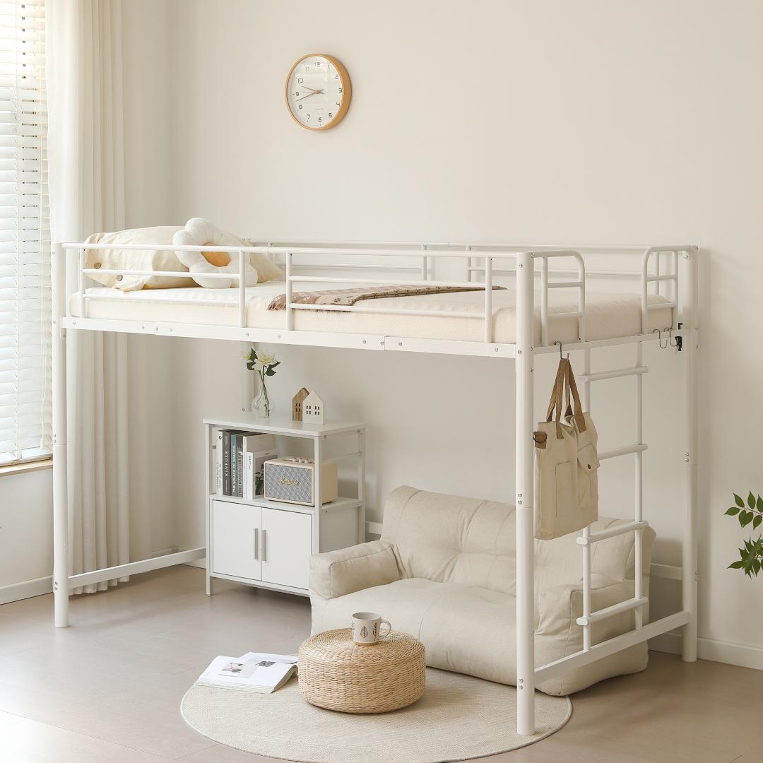 超人気！【高さ140cm】ロフトベッド 耐荷重150kg 一人暮らしWhite