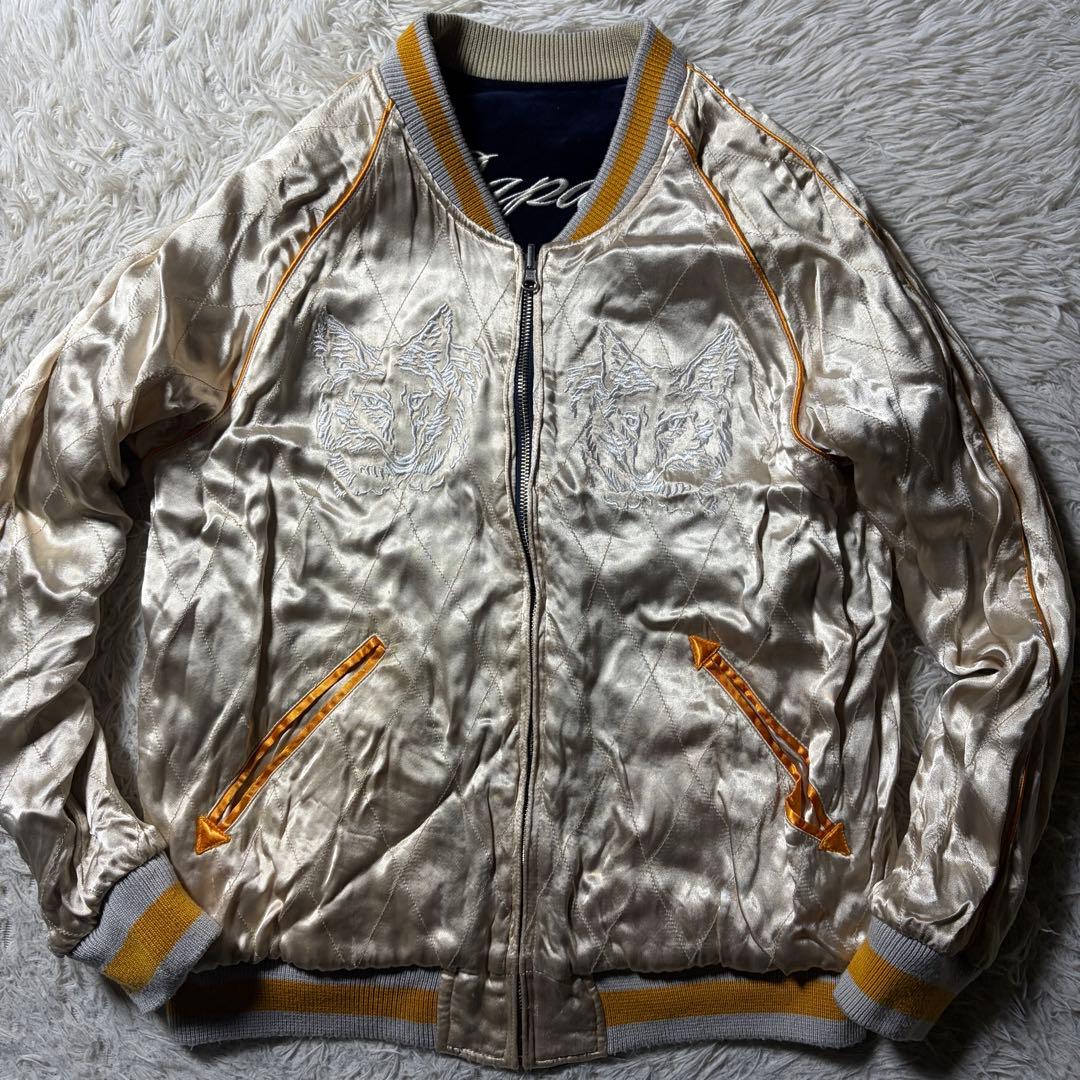 メ*4様 美品■DENIME スカジャン　リバーシブル　別珍　刺繍　鷹　狼　ウル