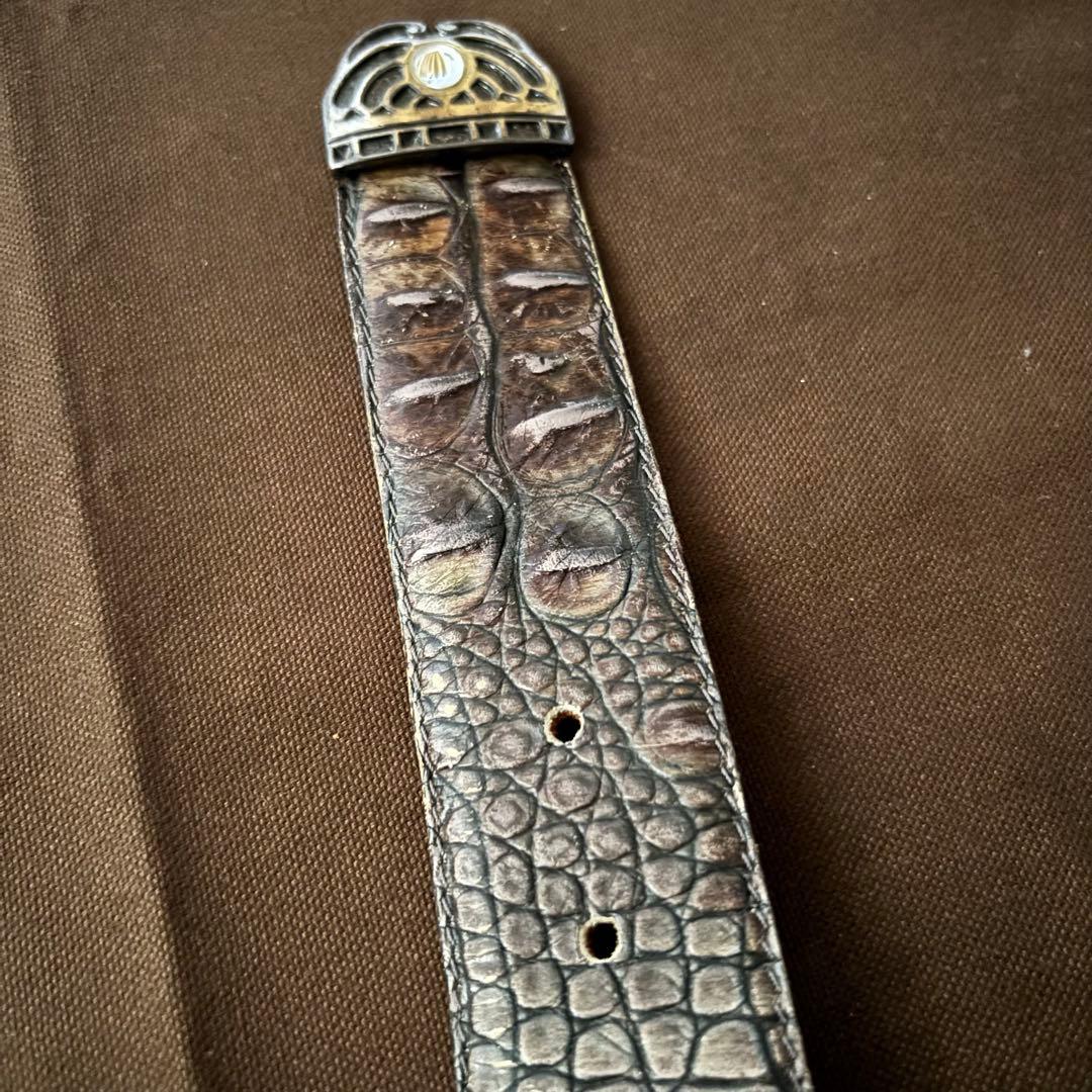 【used】NANNI ナンニ　クロコ型押し　シルバー　レザーベルト　イタリア製