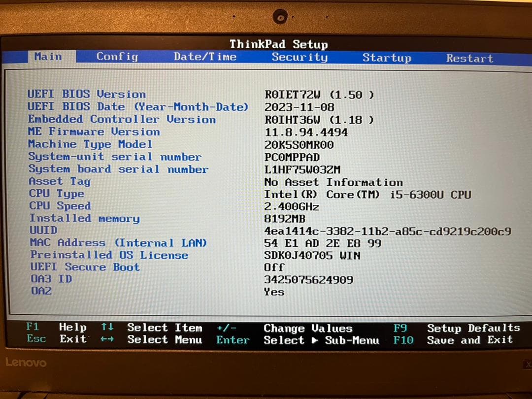 Windowsノート本体 Lenovo ThinkPad X270 i5 8GB SSD256GB
