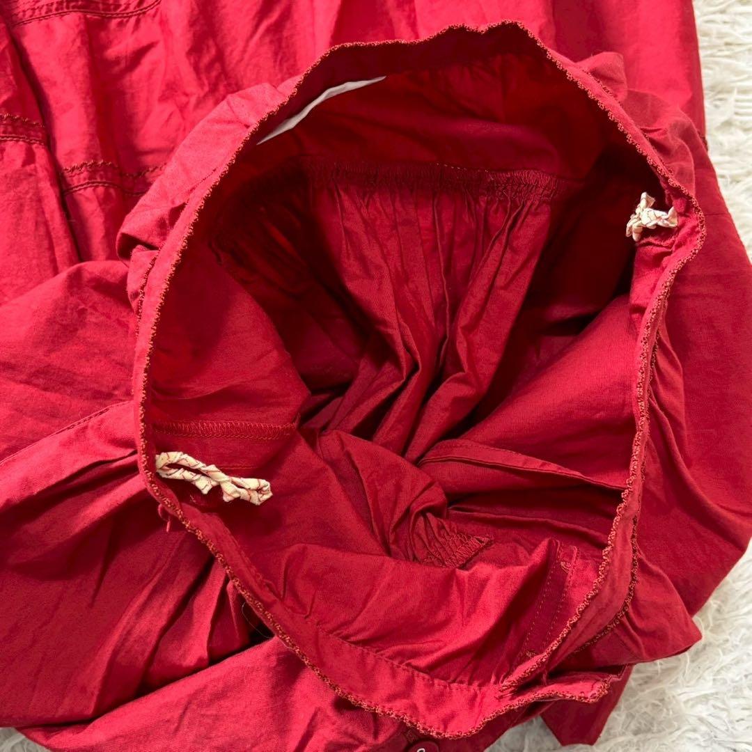 PINK HOUSE ピコフリル リボン　ロングスカート フロントボタン　赤