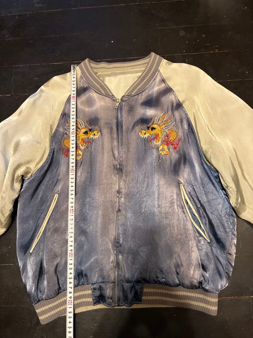 リバーシブルスカジャン双龍&舞妓&JAPAN Mapブルーフェードナス紺。