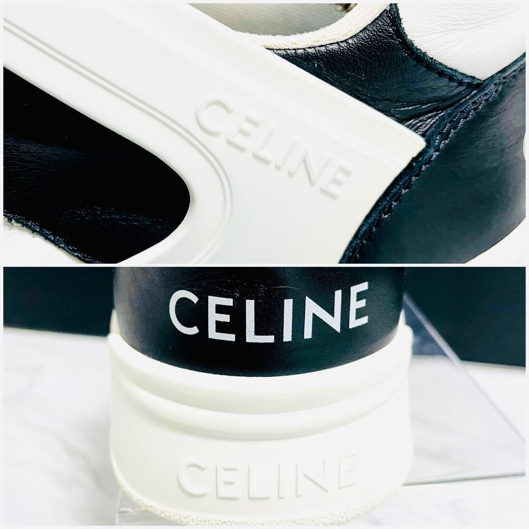 美品⭐️CELINE CT-07 サイドロゴ スニーカー レザー 白×黒27cm