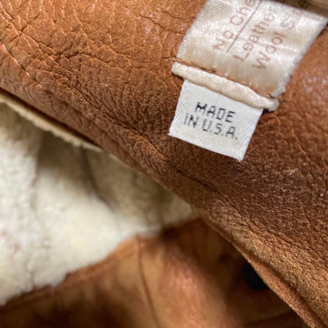 希少‼️USA製 ムートンライダースジャケット　ブラウンレザー　ダブル　ボア襟付き
