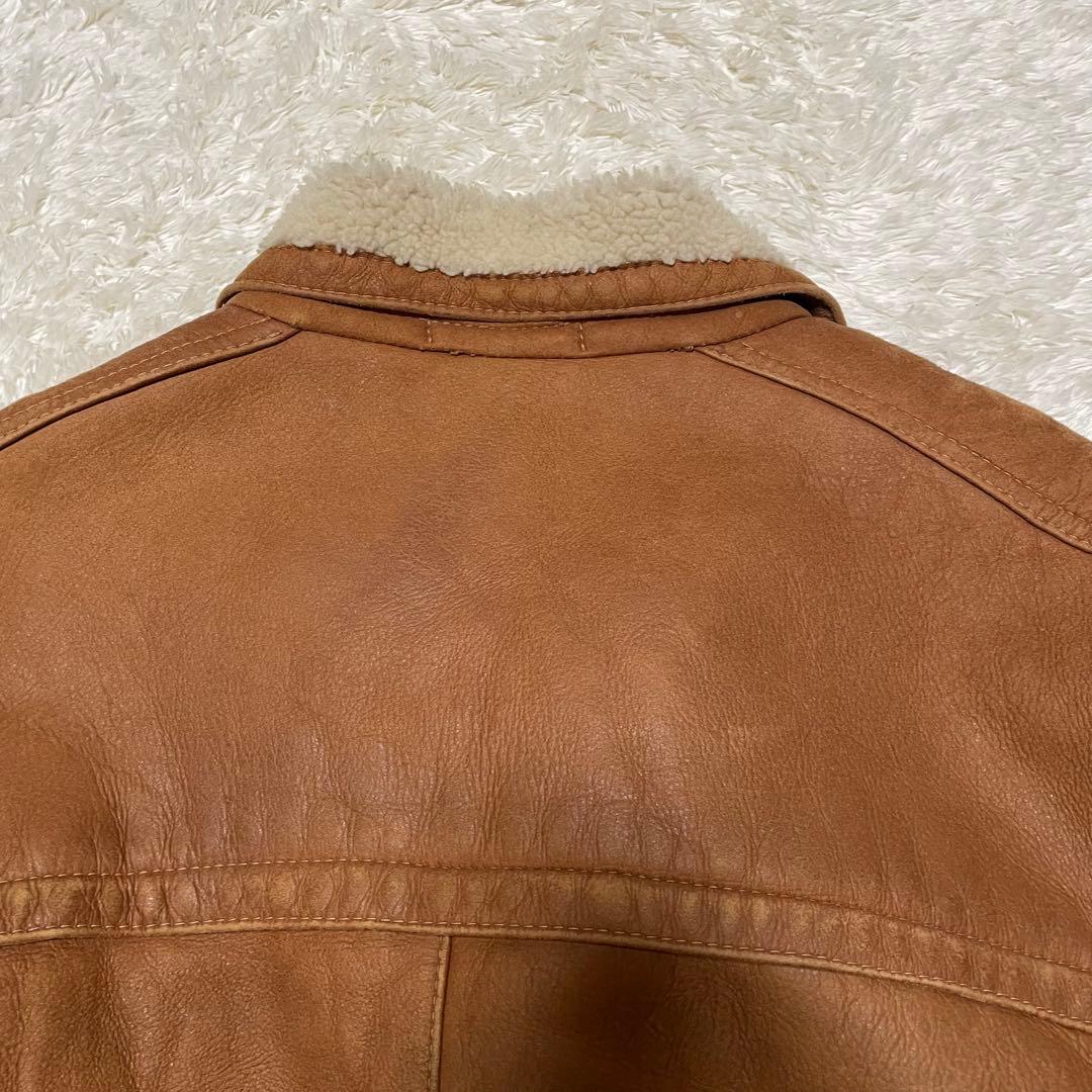希少‼️USA製 ムートンライダースジャケット　ブラウンレザー　ダブル　ボア襟付き