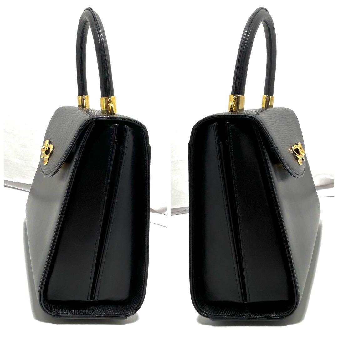 美品 ハナエモリ 2way フォーマルバッグ 黒 リボン レザー ハンドバッグ