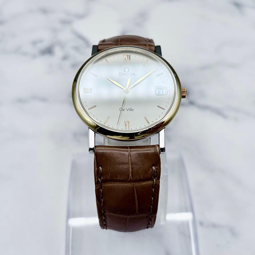 【美品】オメガ デヴィル K18YG リーフ針 7420.33 純正本革ベルト