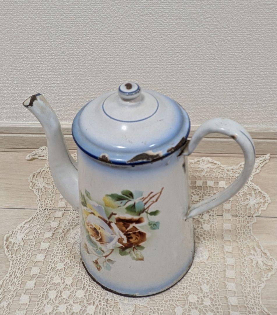 フランス アンティーク JAPY ホーロー ポット 薔薇 シャビー ブロカント