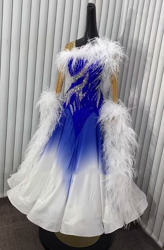 オーダーメイド　社交ダンス衣装　オーストリッチ羽根 スタンダードドレス 色変更可