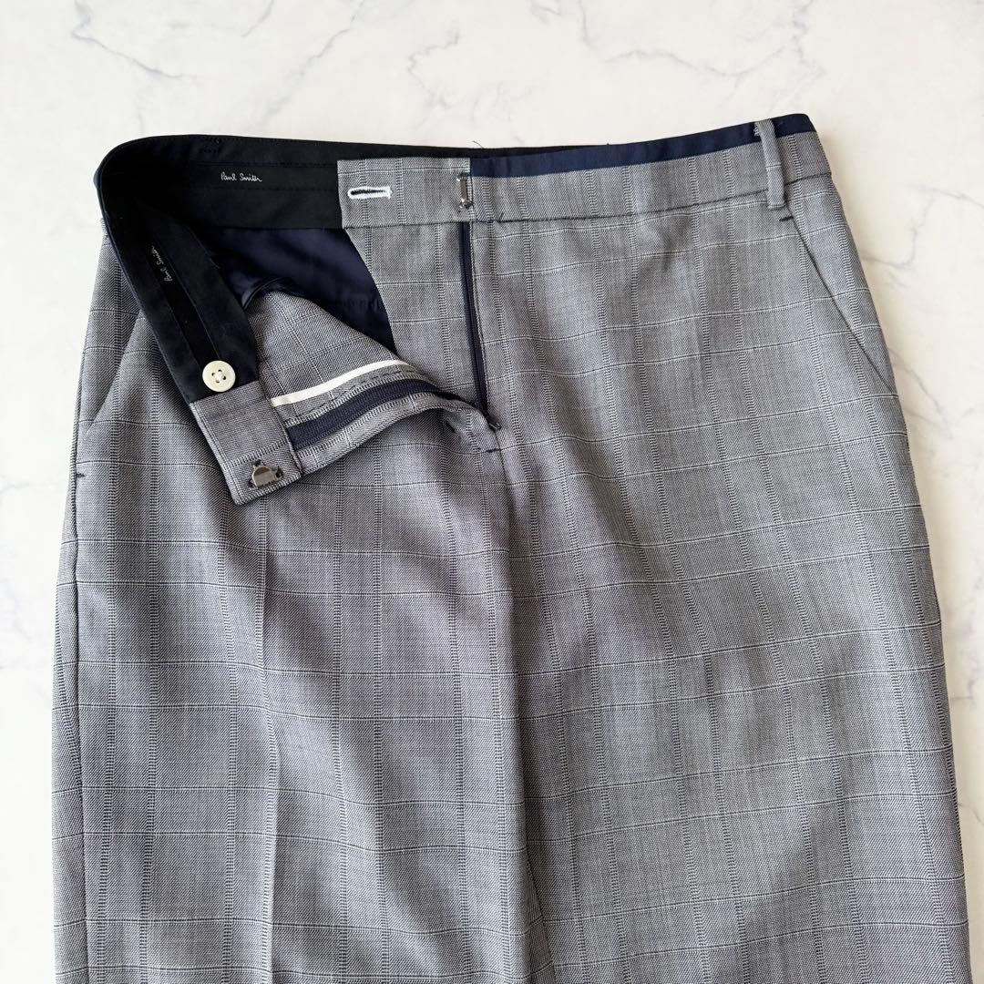 ポールスミス ウール シルク セットアップ パンツスーツ チェック 裏地花柄 L