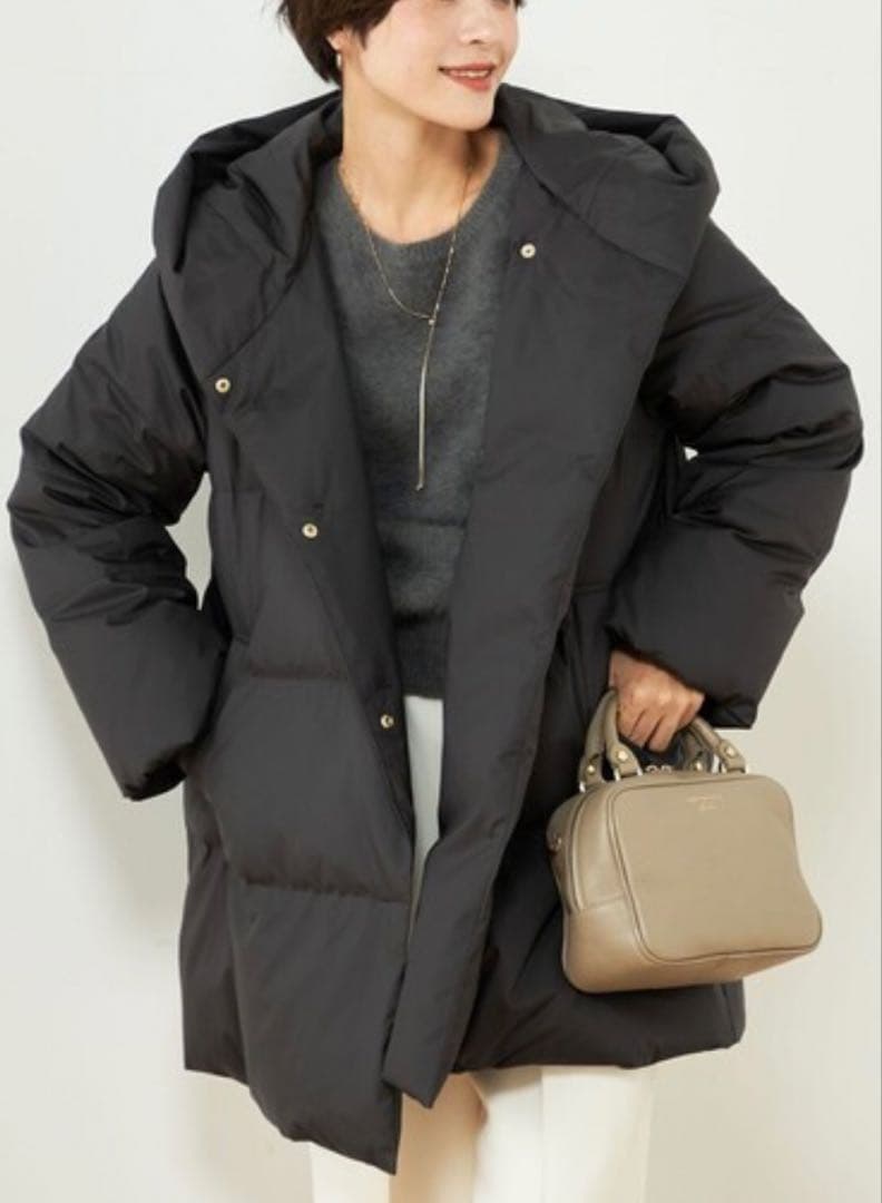 NOLLEY'S（36)撥水ダウンショール風フードコート　ブラック