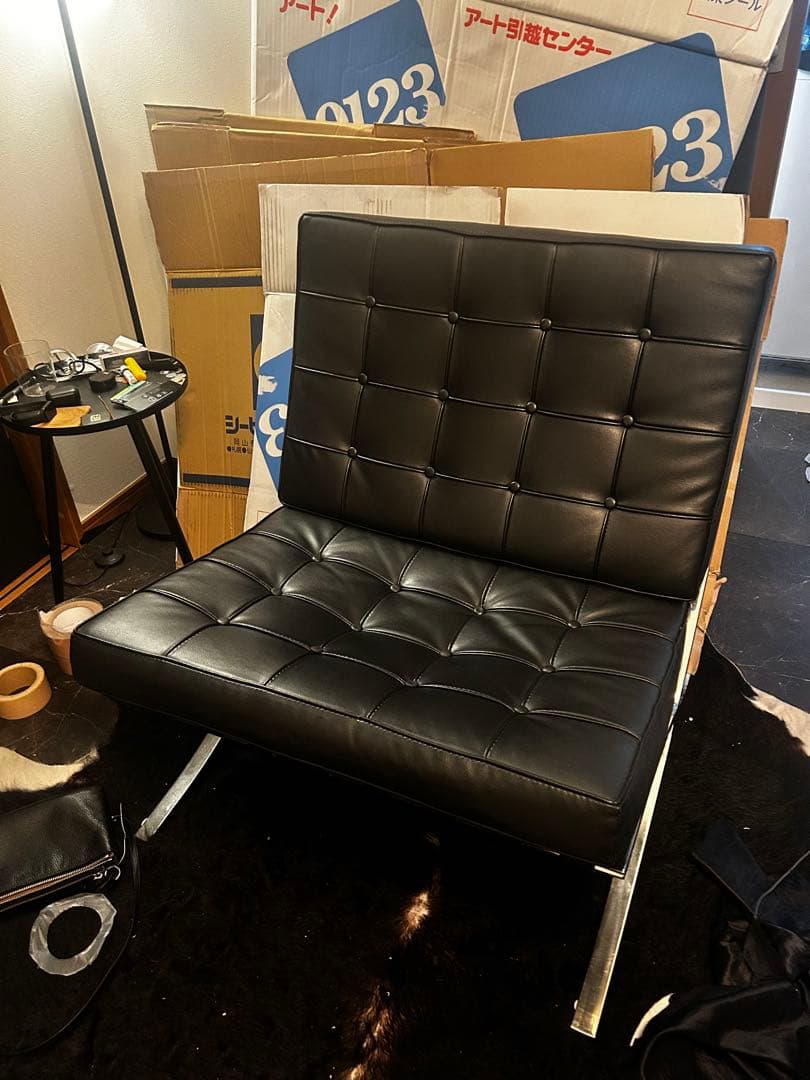 バルセロナチェアのみ本革 モダン ブラック 1人掛けソファ ＊オットマンはなし