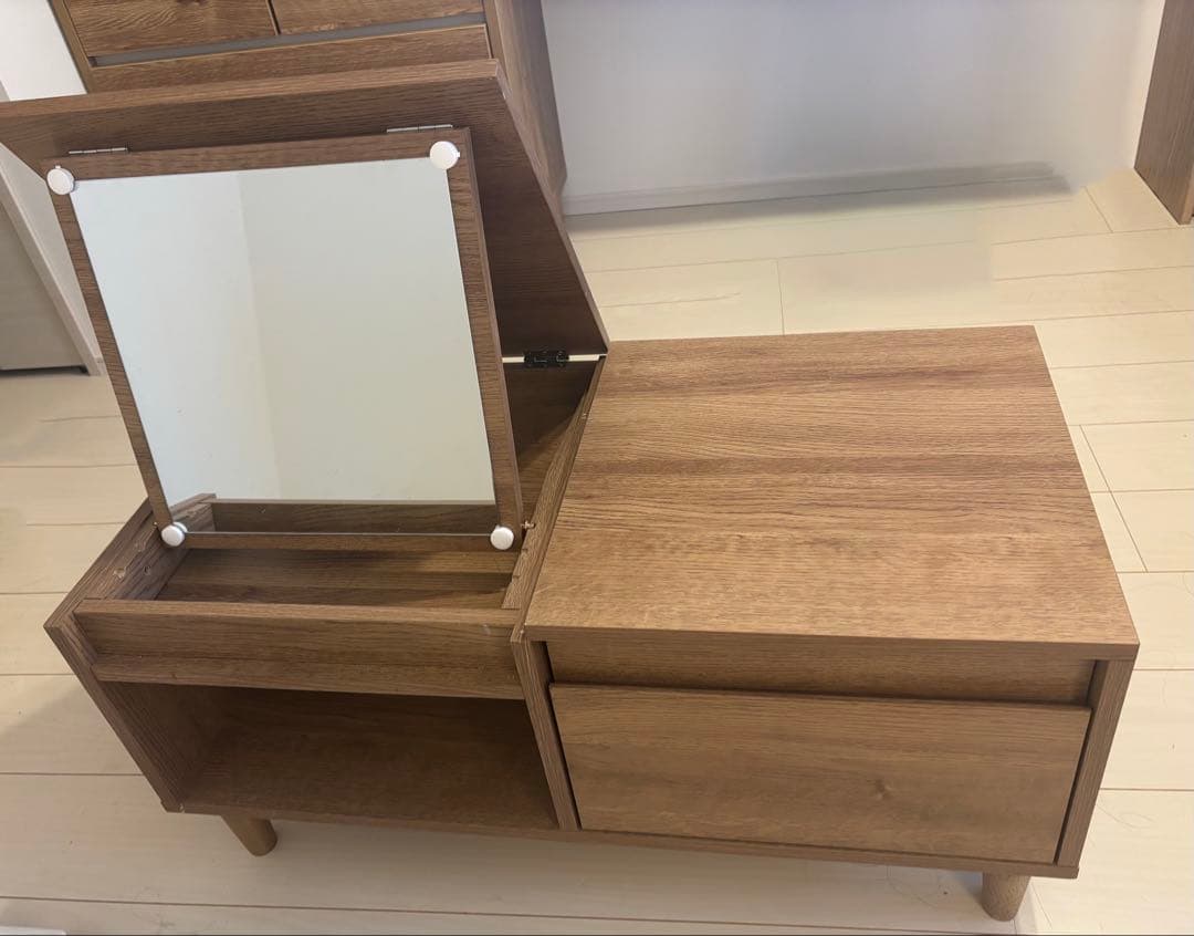 [幅80]テーブルドレッサー ロータイプ 鏡台 収納 メイク 化粧台 ミラー