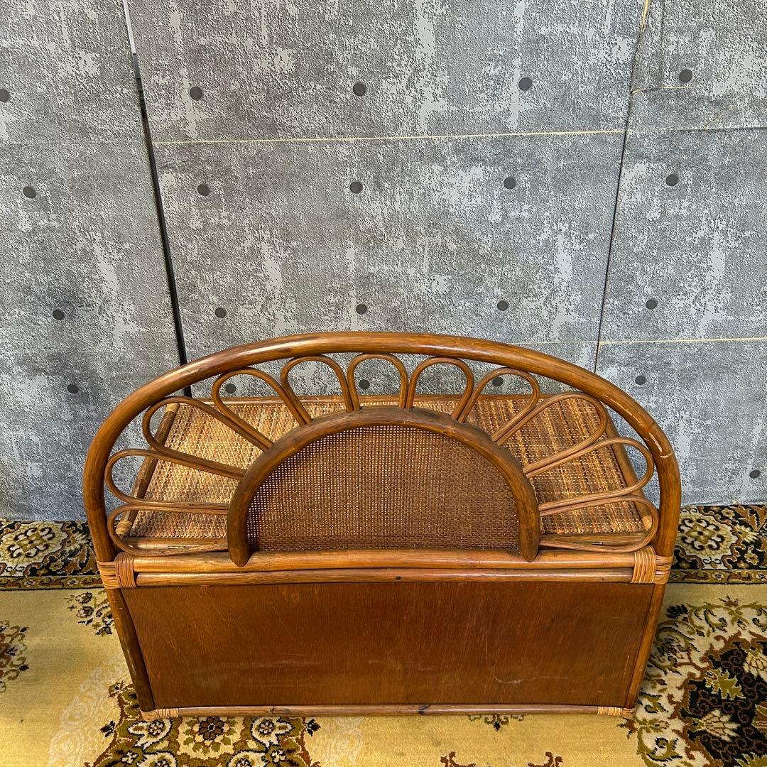 ꧁籐家具꧂収納付ラタンベンチ 長椅子 いす イス チェア スペース 昭和レトロ