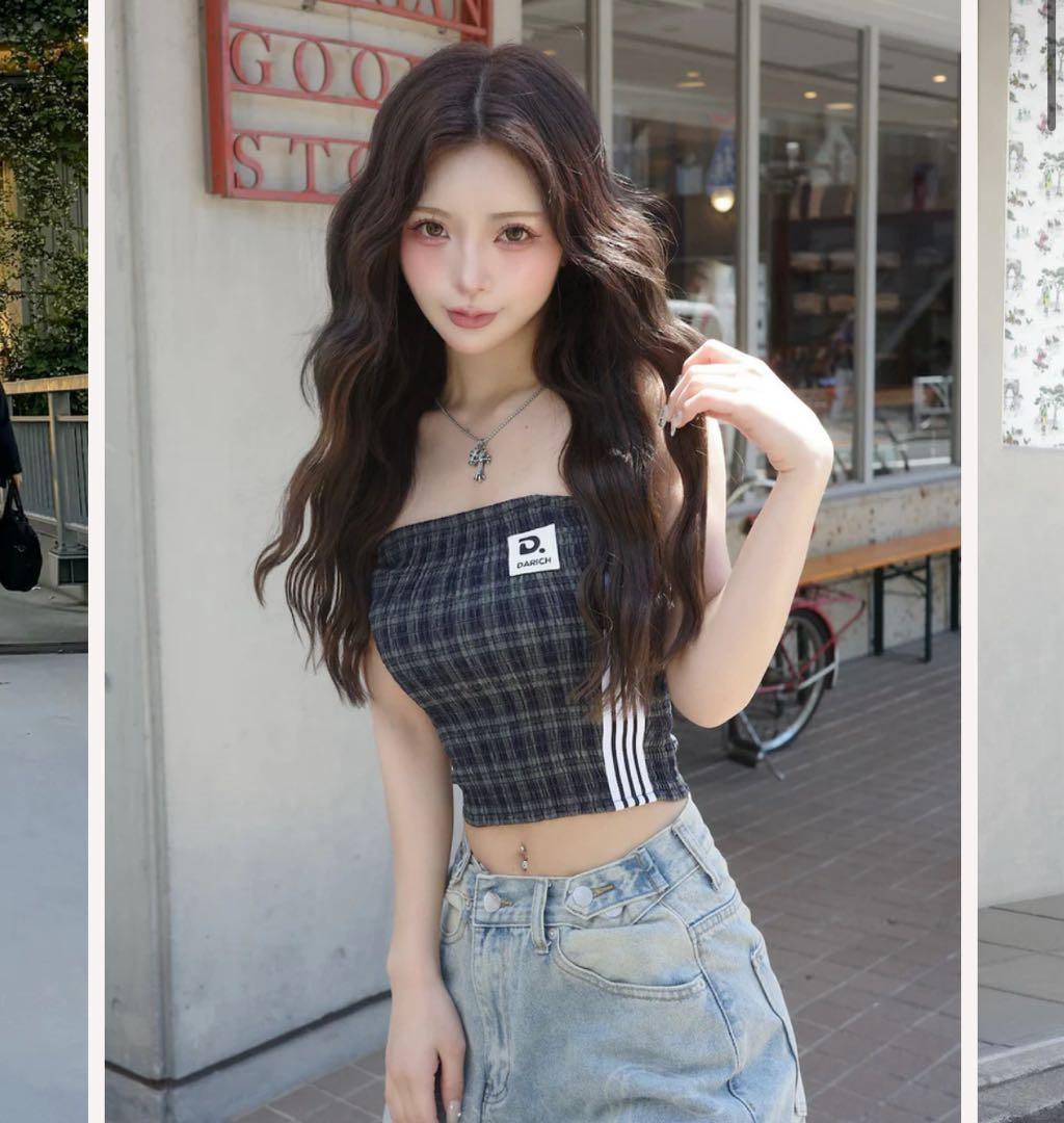 ダーリッチ　リメイクライクチェックベアトップ