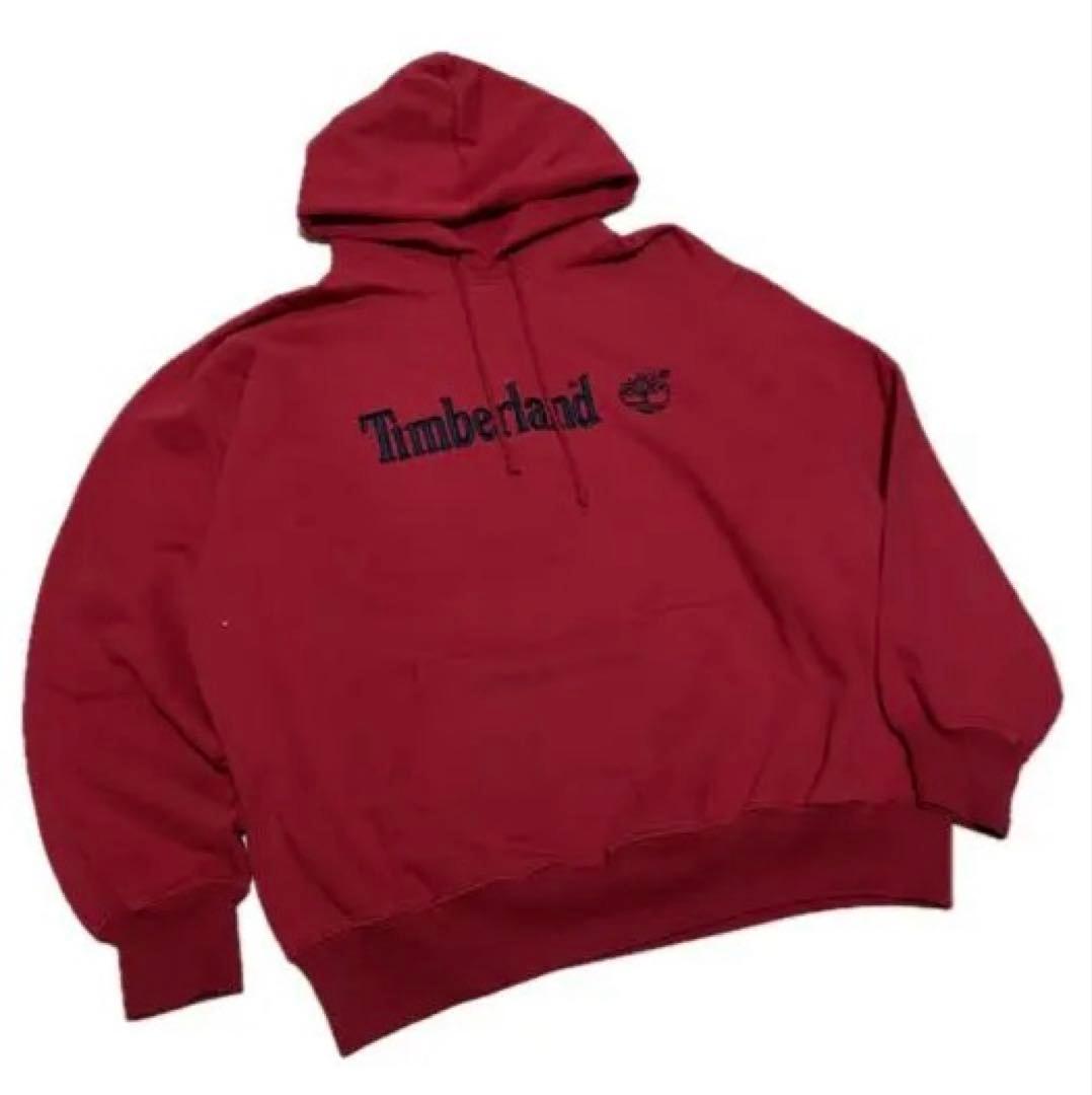 Timberland 赤 フーディ ロゴ入り　パーカー
