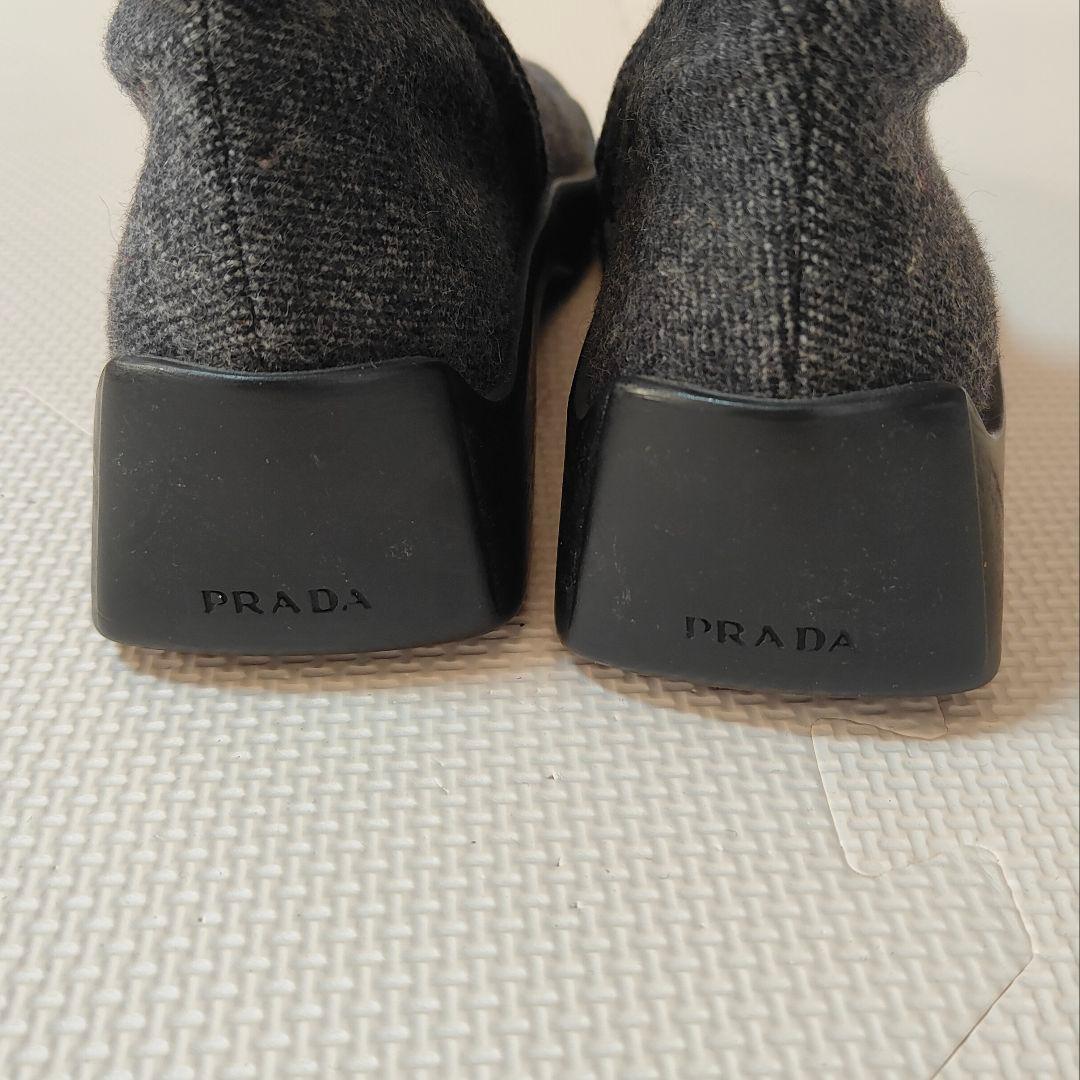 PRADA プラダ　ブーツ　ウール　サイドジップ　グレー　36 23cm