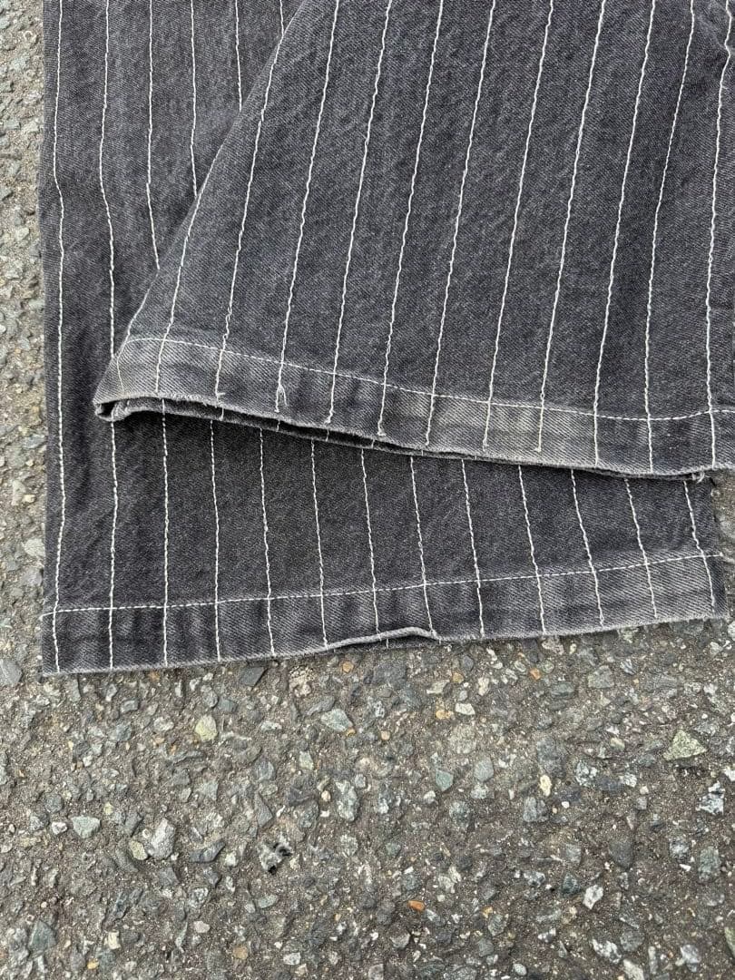 凪BlessU ブラック ストライプ バギー デニム