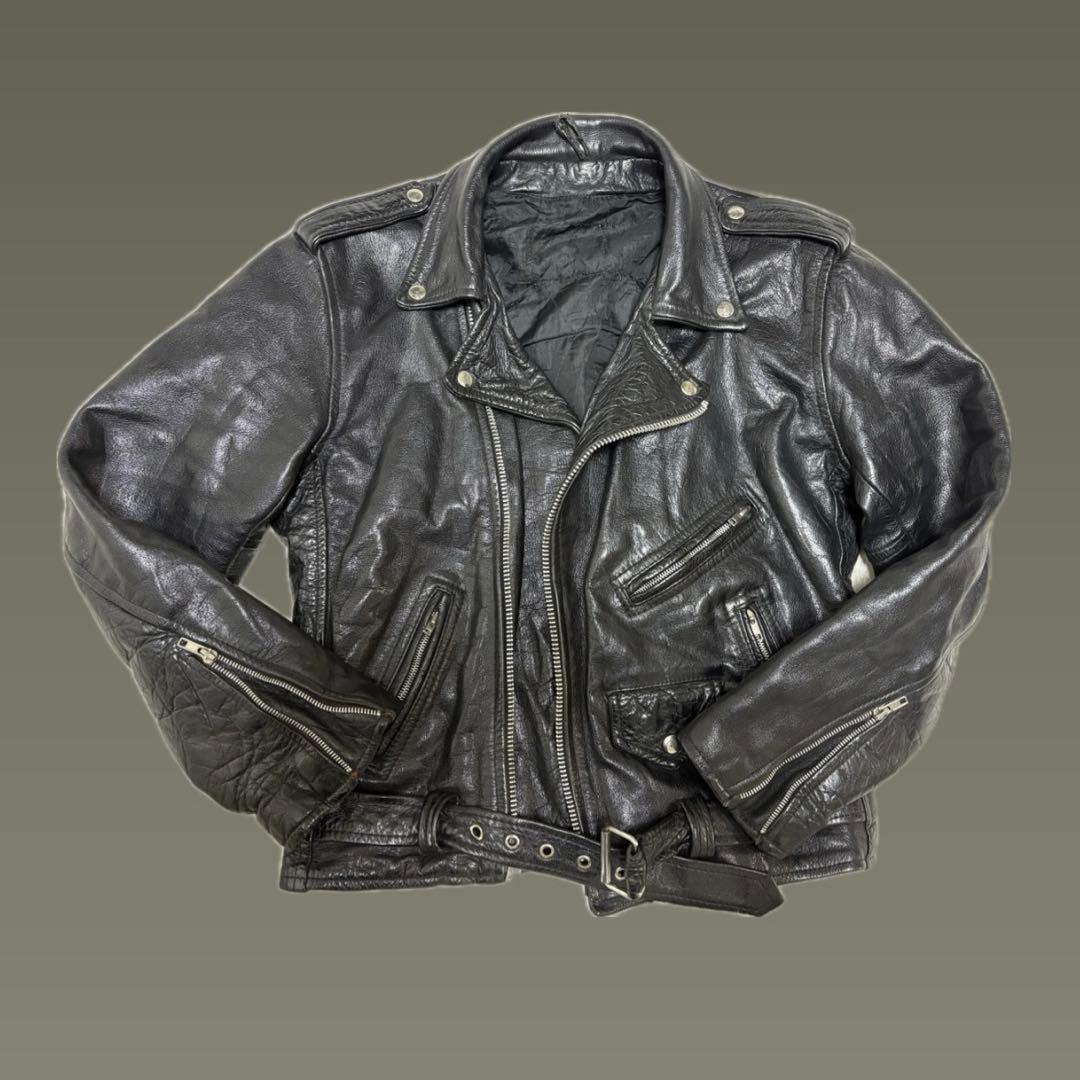 ブラックレザー ダブルライダースジャケット