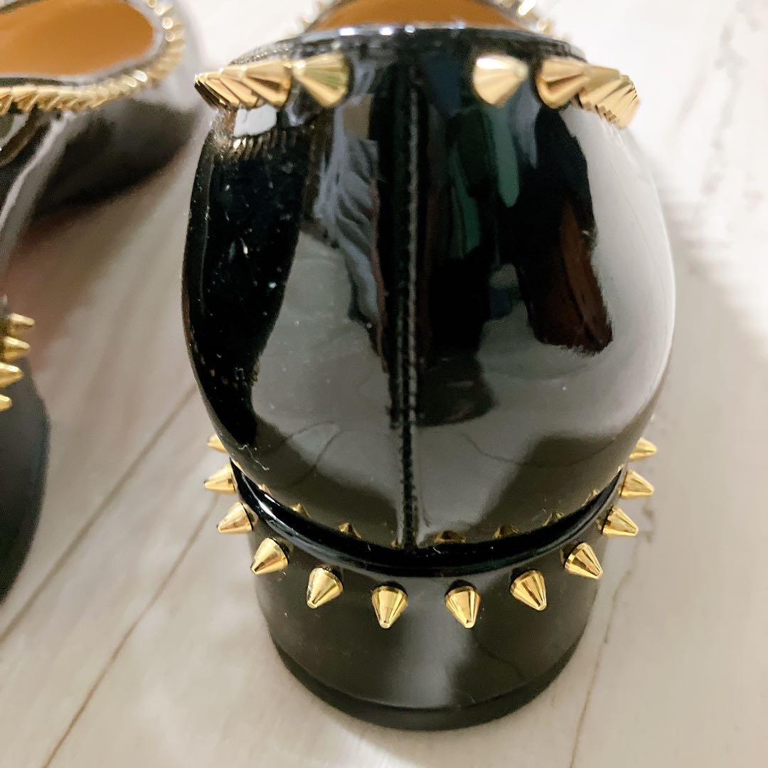 極美品　クリスチャン ルブタン　スタッズ　ブラックパテントレザーパンプス　36