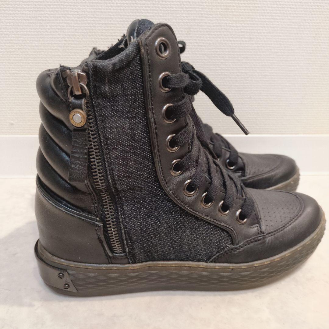 diesel ディーゼル　スニーカー　ハイカット　メンズ　プレートロゴ　ブラック